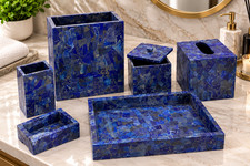 6 Pc Blue Lapis Lazuli Stone Bathroom Accessories Set Handmade Vanity Decor