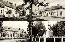 VINTAGE POSTCARD MULTI-VIEW NÁDUDVAR HUNGARY BUILDINGS STATUE POSTED 1915