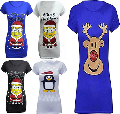 Damen Kurzarm Minions Weihnachten Rentier Print Shirt Damen Rundhalsausschnitt T-Shirt