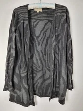 Joan Vaas New York Womens Zebra Open Cardigan Sweater Large Gray Lightweight