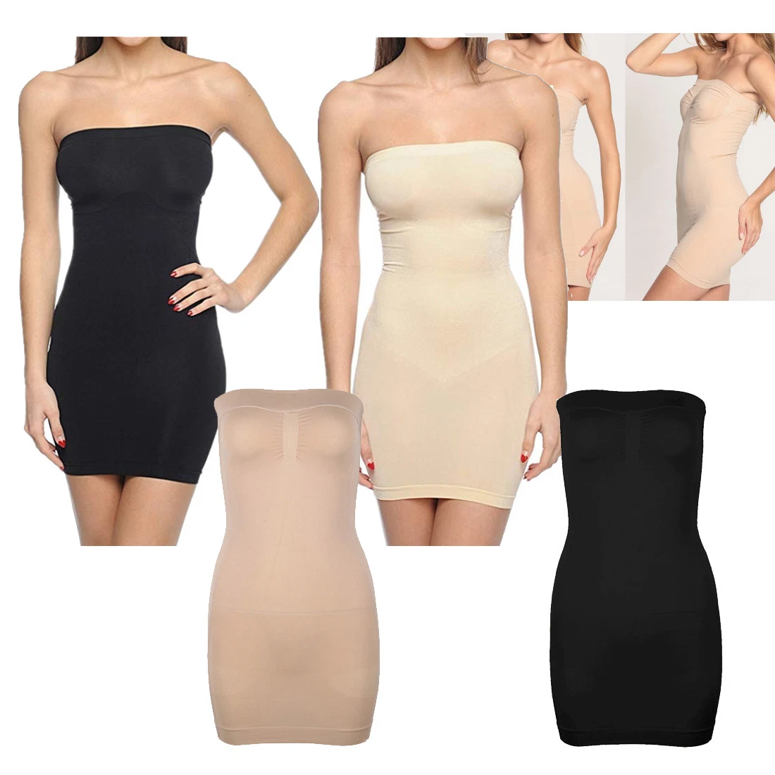 Women Shapewear Strapless Tube Slip Dress Mini Bodycon Dresses for