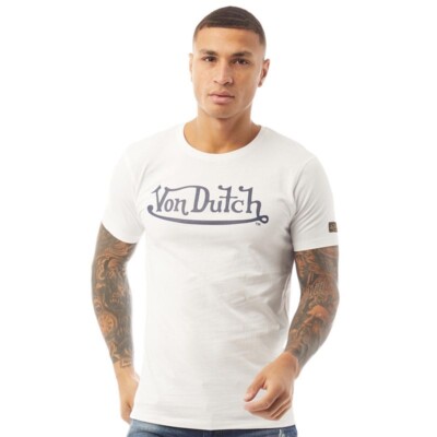 Von Dutch Herren Alpha Basic Signature Logo Rundhals T-Shirt. klein - weiß