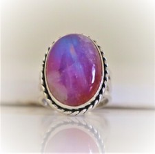 PINK RAINBOW MOONSTONE NATURAL GEMSTONE 925 SOLID STERLING SILVER JEWELRY RING