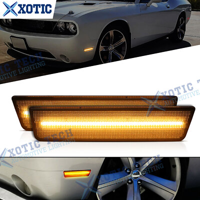 2x Amber LED Front Side Marker Light Smoked Lens For Dodge Challenger 2008-2014