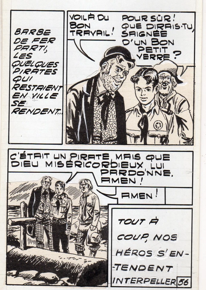 MIKI LE RANGER LES PIRATES PLANCHE  MONTAGE NEVADA LUG 1961 PIECE UNIQUE PAGE 56 - Photo 1/1
