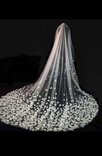 New Bridal Veil Long Wedding Veil 3D Flowers Flor Lace White Luxurious Bride