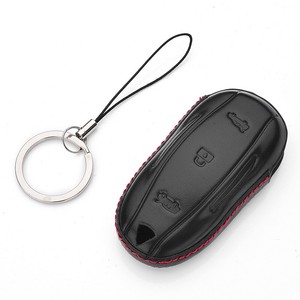 Details About Genuine Leather Remote Smart Key Fob Case Shell Cover Key Ring For Tesla Model 3