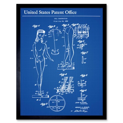 Ryan Toy Doll Construction 1961 Patent Plan Wandkunstdruck gerahmt 12x16