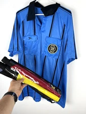 SCORE Adult Soccer Referee Shirt XL Blue Polo Red Yellow Flags Halloween Costume