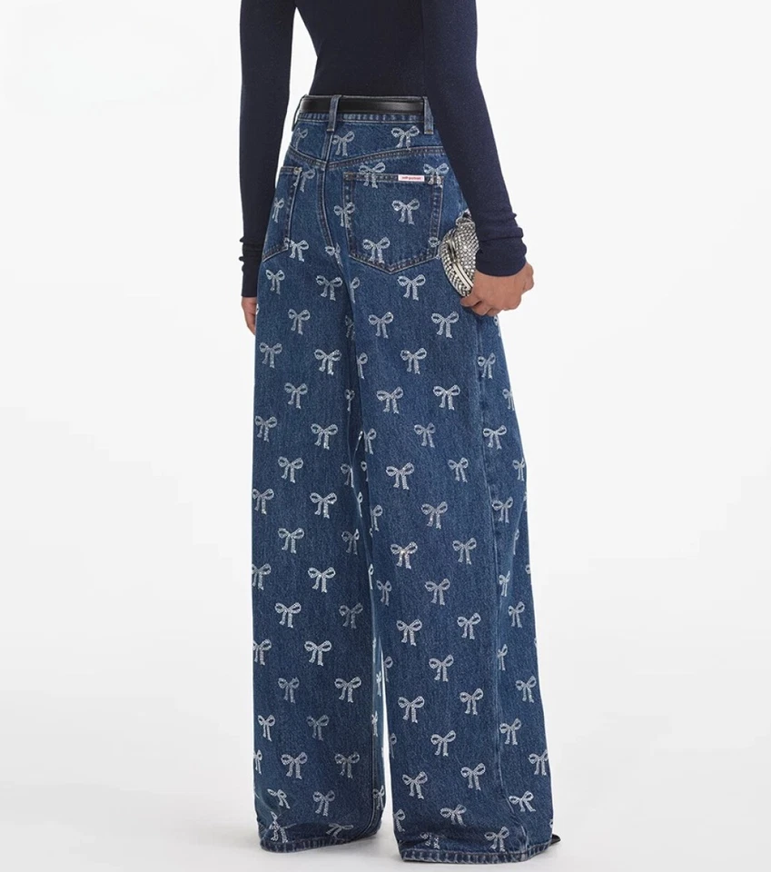 Женские джинсы с автопортретом со стразами прямые широкие штанины брюки - Изображение 2 из 4