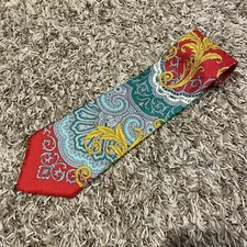 GIANNI VERSACE VINTAGE '90s BRIGHT PAISLEY ROCOCO SILK ITALY RED GREEN SILVER