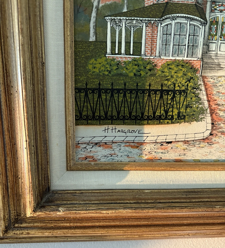 H. Hargrove Signed Serigraph Oil Painting Victorian House & Gazebo 23x18 Framed - Picture 6 of 9