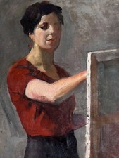 Portrait Painting Woman Painter Studio Of The FINE ARTS DECO JEAN TERLES PARIS