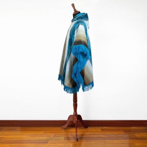 LIGHT BABY ALPACA WOOL HOODED PONCHO FRINGE UNISEX HANDMADE - Picture 7 of 14