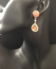 Contemporary Orange/Peach Rhinestone Rose Dangle Earring 4680 GW1.5D
