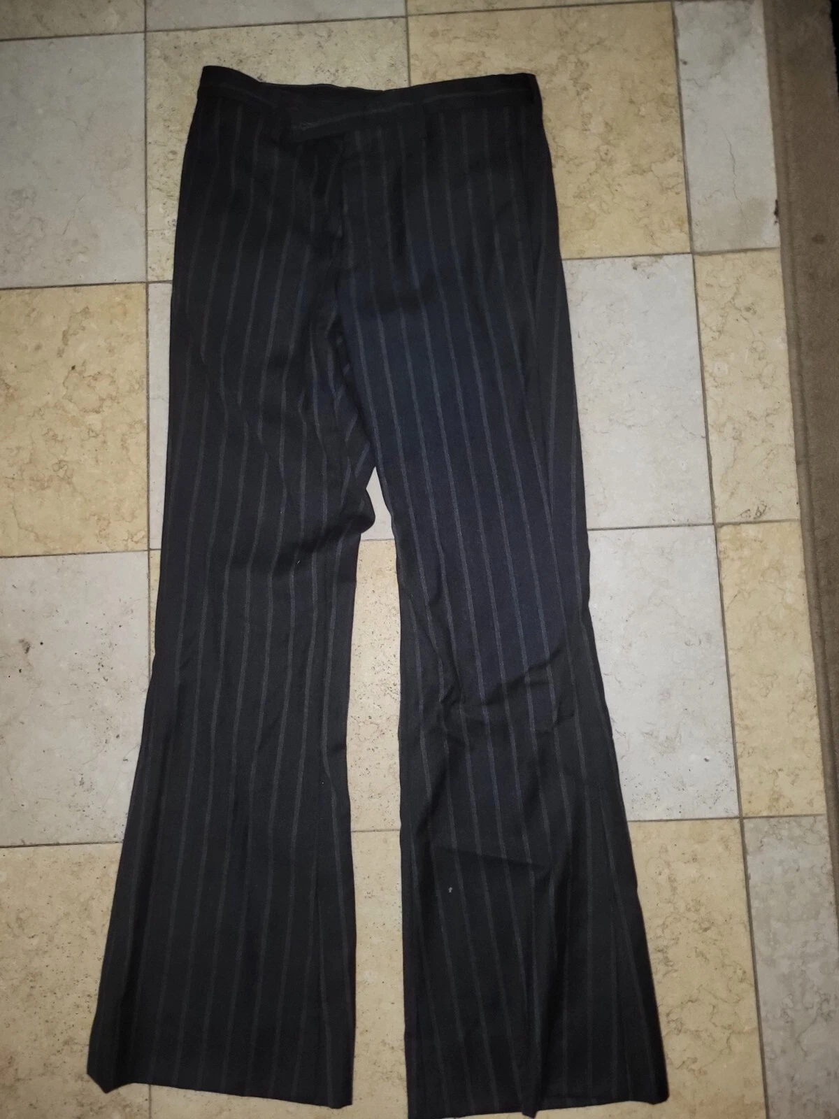 Pantalon évasé femme GUCCI noir rayé laine taille 46 US 10 Made In Italy 