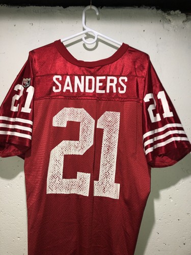 VINTAGE 90s WILSON Deion Sanders #21 SAN FRANCISCO 49ERS Jersey RED Mens Size XL - Picture 12 of 19