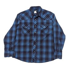 Wrangler Western Shirt Men's XL Long Sleeve Pearl Snap Blue Plaid Rockabilly EUC