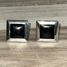 Vintage Swank Cufflinks with Black Onyx Style Inlay Men&rsquo;s Silver Tone Classic