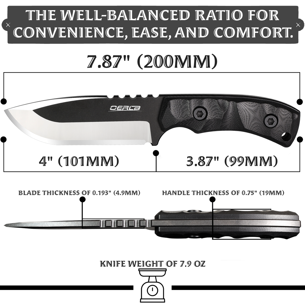 Oerla DE-0014 Tactical Fixed Blade knife Outdoor Full Tang Camping 