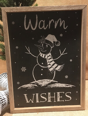 CHRISTMAS WINTER SIGN DECORATION WITH SNOWMAN CHALKBOARD FRAMED 12