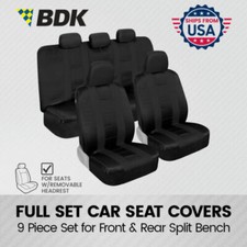 Solid Black Car Seat Covers Full Set Front Rear Bench For Ford