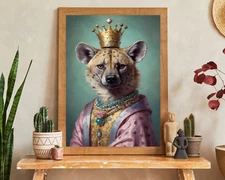 Hyena King Portrait, Hyena Portrait Printable King Themed Wall Art,Vintage Style