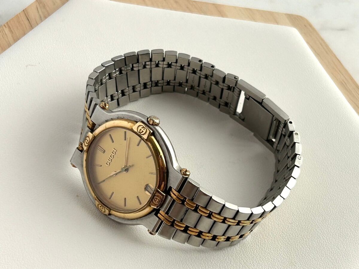 Vintage GUCCI 9000M Gold Dial Silver-Gold Quartz Watch | eBay Vintage GUCCI 9000M Gold Dial Silver-Gold Quartz Watch | eBay