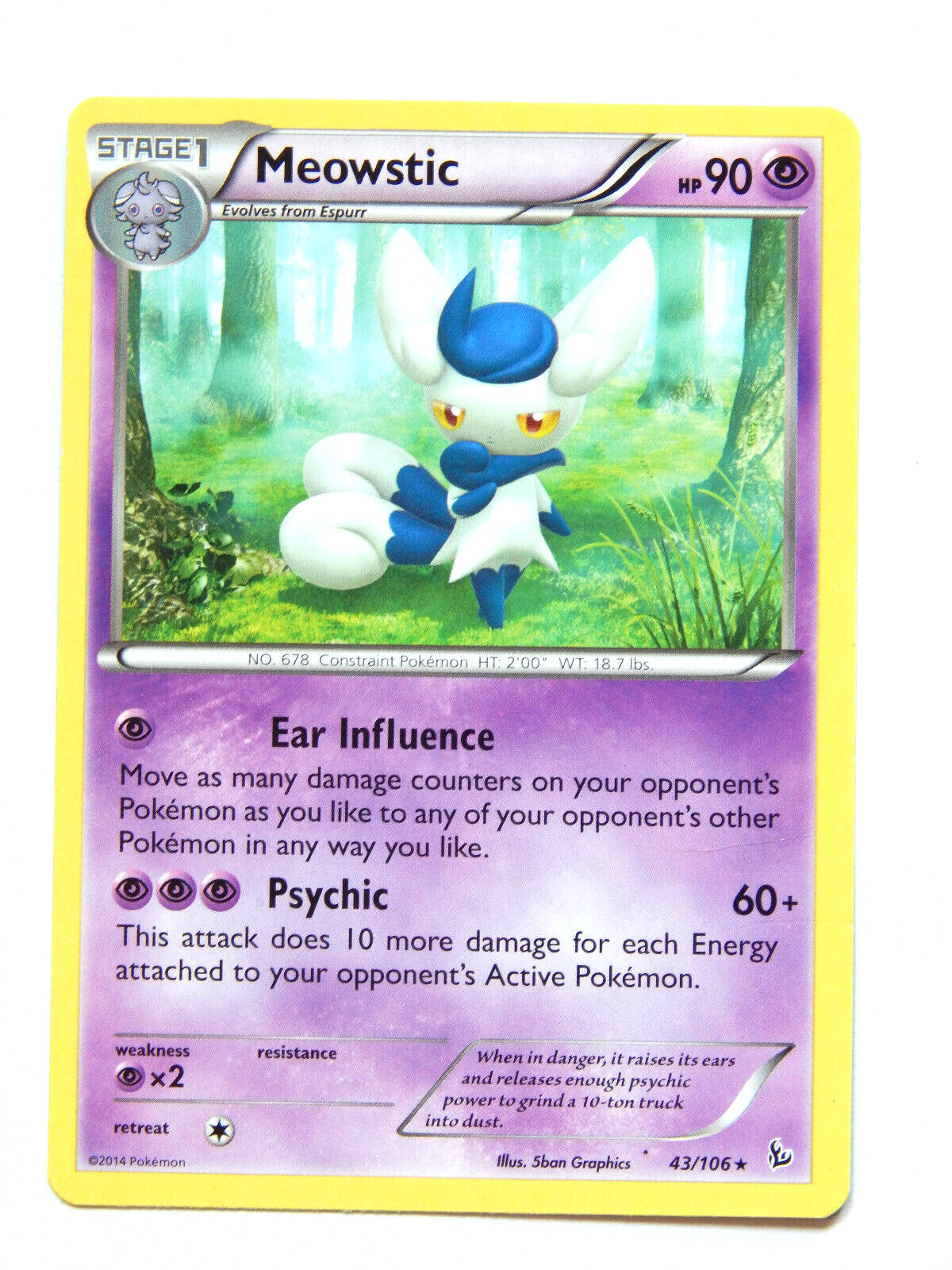 Meowstic 43/106 (LP, Pokemon Card, XY Flashfire, 2014, Psychic, Rare)