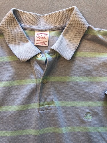 Brooks Brothers Polo Shirt Men's Large Performance Pastel Blue/Green Stripe - Picture 2 of 5