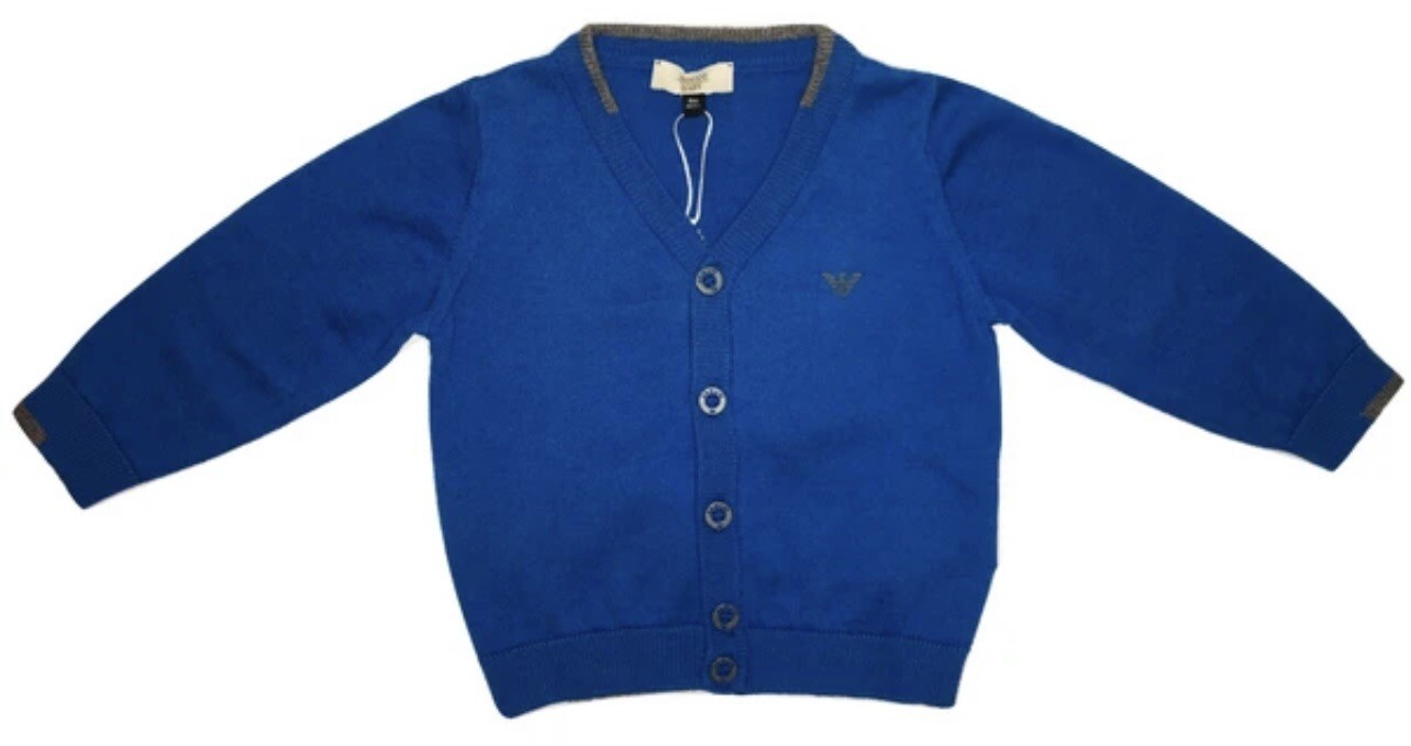 RRP £134 ARMANI Boys Wool Cardigan With Coated Logo & Button Closure 9M / 68CM