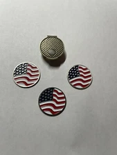 (3) American Flag 1" Coin Style Golf Markers With Bonus Hat Clip