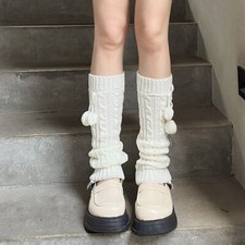 Cotton Knit Leg Warmers - Women Winter Knee High Thigh Boot Stockings Socks 40cm