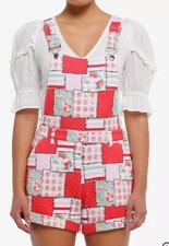 Strawberry Shortcake Patchwork Shortalls Womens Size Medium NEW