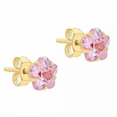 Tuscany Gold 9ct Yellow Gold Pink CZ Star Stud Earrings UK