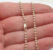 Diamond Moon Cut Bead Ball Bracelet Lobster Lock Real Solid 14K Yellow Gold