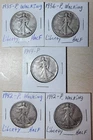 Walking Liberty Half Dollars, Lot Of 5, 90% Silver US Coins Various Years All P,