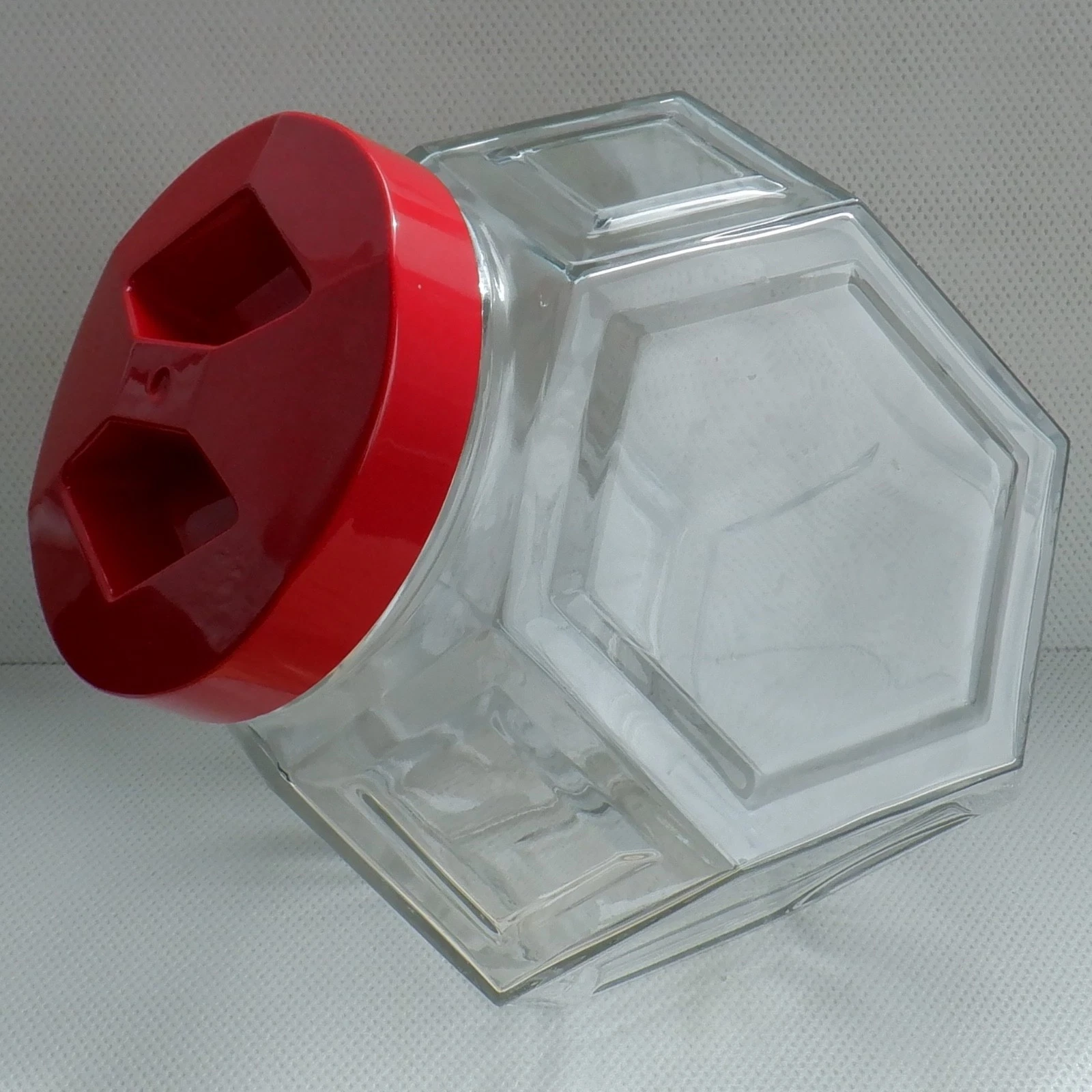 Glass Biscuit Sweets Storage Jar Cookie Red MT PLAST Lid Vintage Retro Italy