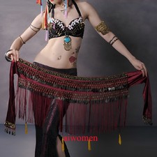 Women Belly Dance Costume Vintage Tribal Beads Coins Fringe Hip Scarf Belt Wrap