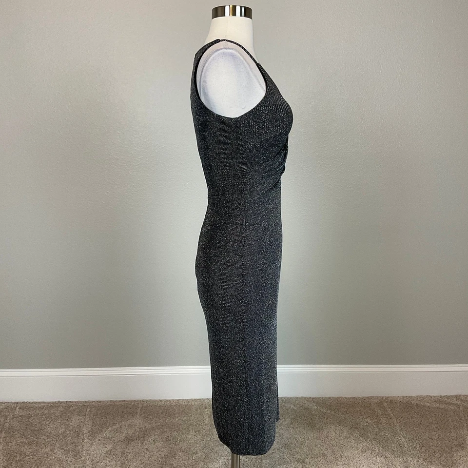 Vestido de cocktail feminino AQUA tamanho 0 preto metálico sem mangas gola V bainha - Imagem 3 de 4