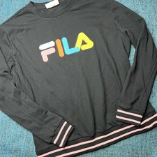 Fila Terry Crewneck Sweatshirt Black Candy Pink Women's Size XXL Comfy Pullover