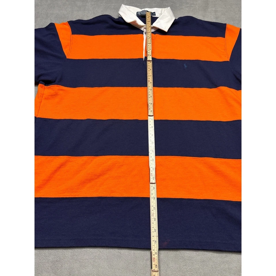 Camisa de Rugby Polo Ralph Lauren De Colección Para Hombre XL Naranja Azul Marino Rayas Kanye West Foto 4 de 4