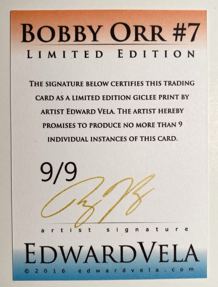 Bobby Orr Bruins LE #7 Edward Vela(Gold Signed) Sketch Card #9/9 Mint ...