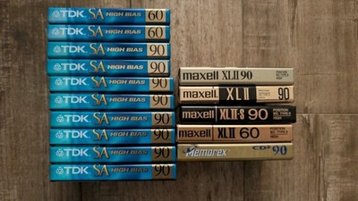 Lot of 15 Blank Audio Cassette Tapes Type II High Bias TDK SA90 SA60 Maxell XLII