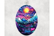 Glass Suncatcher Mountain Sunrise Handcrafted Window Decor Artisan Craft