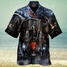 Grim Reaper Skeleton King Skull Gothic Aloha Hawaiian Shirt