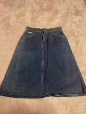 VTG 1984 Gitano Denim Skirt Size 13/14 Blue Jean High Waist Raw Hem 80s Bin11