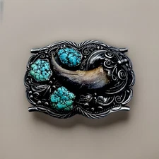 Vintage Sterling Silver and Turquoise Oval Belt Buckle Signed III