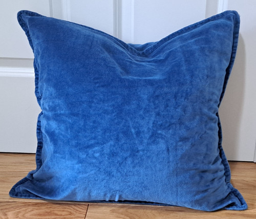 Crate & Barrel Washed Cotton Velvet Pillow Cover Deep Sea Blue 20x20