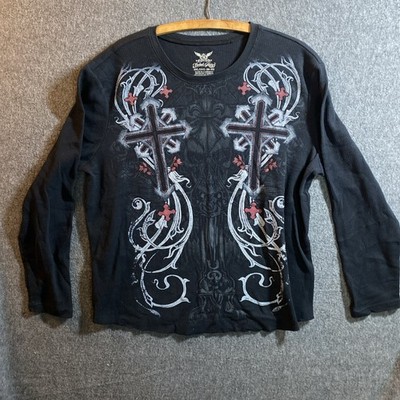 Faded Glory Mens 2XL Black  Shirt Biker Long John Material Glows under Blk Light